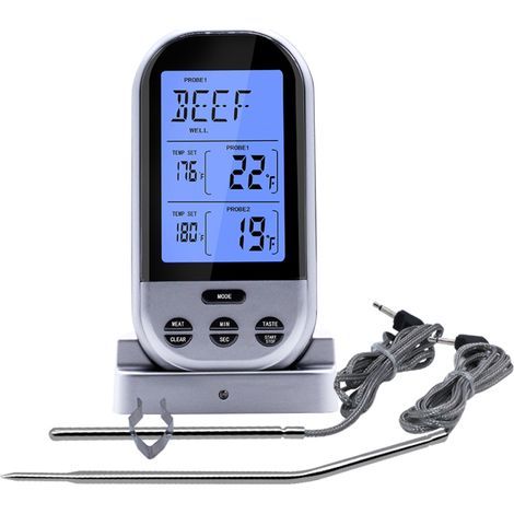 Thermomètre sans fil pour viande Thermomètre numérique de cuisine avec double sonde barbecue grill four (1/5)