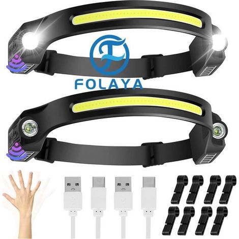 Lampe Torche Frontale - FOLAYA - Rechargeable USB - 350 Lumens - 6 Modes - Étanche IPX4 (1/4)