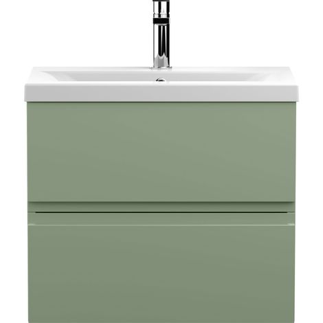 Hudson Reed Urban Wall Hung 2-Drawer Vanity Unit with Basin 1 Satin Green - 600mm Wide (1/5)