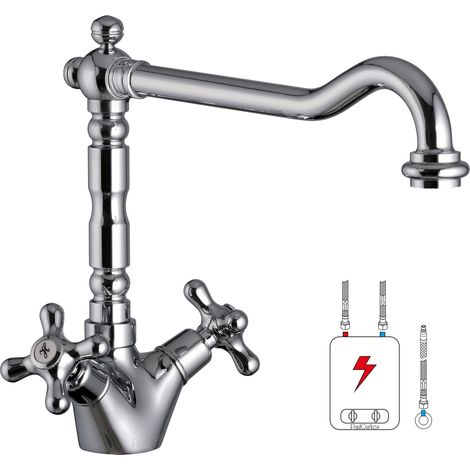 PaulGurkes Niederdruck Retro Küchenarmatur Wasserhahn Spültischarmatur Antik Chrom (1/4)