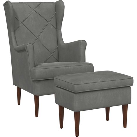 Sillón con Pouf 2 uds. Gris oscuro Terciopelo vidaXL (1/5)