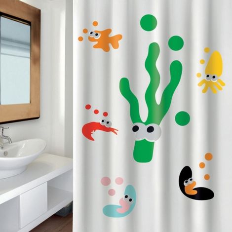 Cortina de ducha Poliéster SEA LIFE 180x200cm CALIDAD PREMIUM Multicolor MSV (1/2)