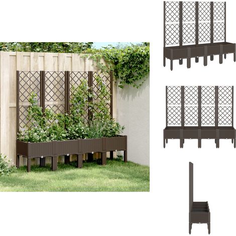 Jardinière avec treillis marron 160x40x142 cm PP - Jardinierre En Rotin - Jardinière Extérieure - Pot De Fleurs Extérieur - Pot De Culture - Plante Grimpante (1/5)