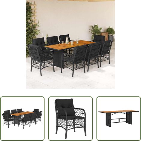 Gartenessgruppe - 9-tlg. Garten-Essgruppe mit Kissen Schwarz Poly Rattan (1/5)