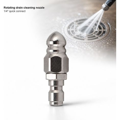 Ugello di scarico anti-intasamento rotante a 3 getti in acciaio inox G1/4 da 4000 PSI per idropulitrice (1/5)