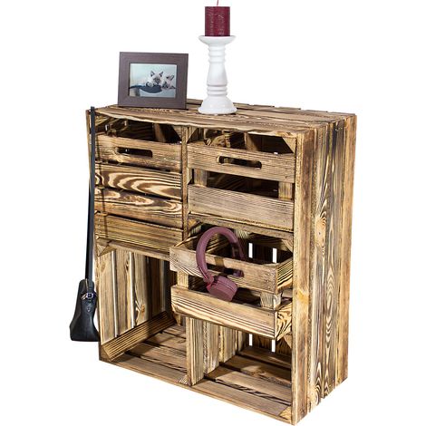 große Regalkiste HS3  geflammt mit Schubladen Schuhregal Kommode Holzkiste Weinkiste Obstkisten Holzschrank (1/5)