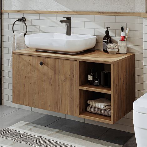 Lotus Vanity Unit 95 cm with Over Counter Wash Basin / Bowl, Oak Effect (1/5)