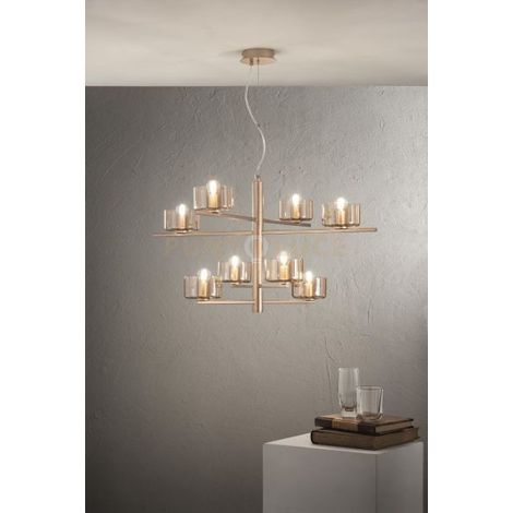 SOSPENSIONE FIGARO 8 LUCI ATTACCO E14 ORO E AMBRA D.94CM H.51CM