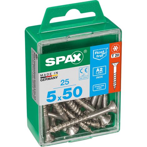 Boîte 25 Unités. Vis A Bois Spax Cab. Plat Inox A2 5.0x50mm Spax (1/2)