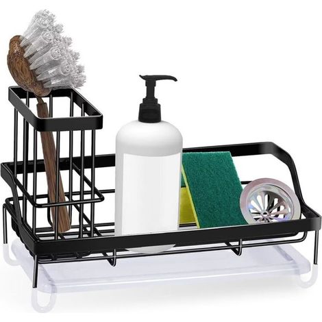 Rangement Evier Cuisine Support Brosse Éponge Organiseur pour à Poser Acier Inoxydable,Noir (1/5)