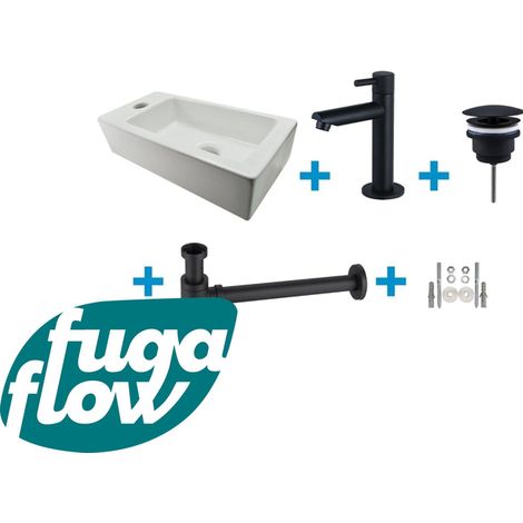 FugaFlow Eccelente Sobrado Badkamer Fonteinset - links - 1 kraangat - fonteinkraan mat zwart - wit (1/2)