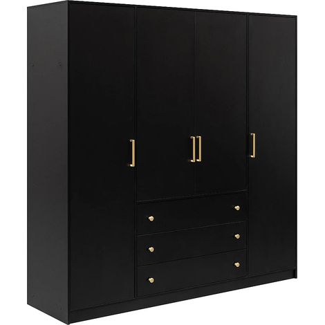 Armadio 4 ante e 3 cassetti L196 cm Nero - LIZANDRO (1/5)