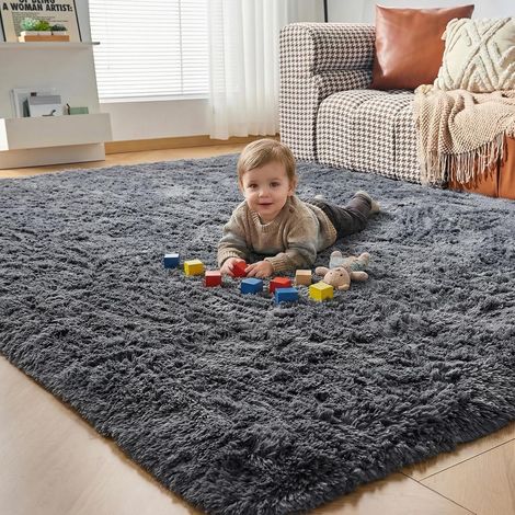 Tapis Salon Shaggy Tapis De Sol Grand pour Couloir Soft Tapis à Poils Longs Moelleux épais Antidérapant Intérieur (Gris,180 120cm) (1/5)
