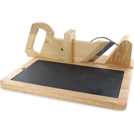 Trancheuse à Charcuterie Manuelle en Bois avec Plateau Ardoise (1/3)