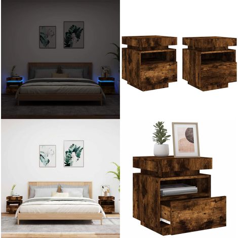 Armoires de chevet avec lumières LED 2 pcs chêne fumé - Tables De Nuit - Meubles De Chambre - Luminaire Led - Meuble TV - Étagère Murale - Home & Living (1/5)