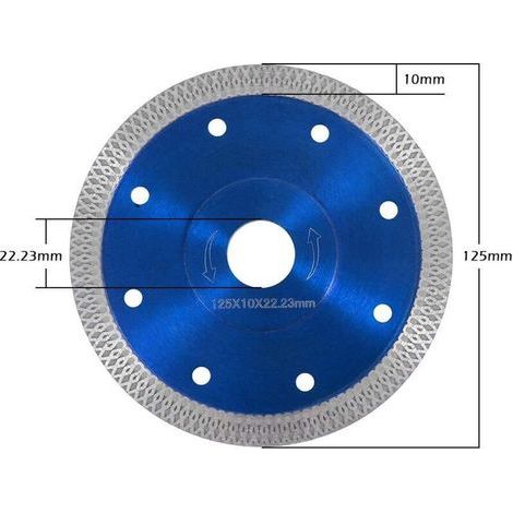 Disque de coupe diamant ultra-fin de 125 mm avec technologie turbo – idéal pour béton, carrelage céramique, pierre, brique et granit (couleur bleue)