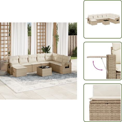Ratán sintético - vidaXL Set de sofás de jardín 9 pzas con cojines ratán sintético beige - Muebles de exterior