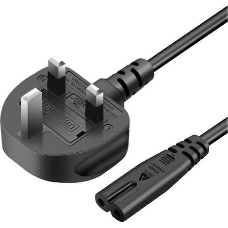 Câble d'alimentation avec connecteur à 2 broches, fil de cuivre électrique 2 x 0,75 mm², câble de charge de 1,5 m pour PC portable, noir (1/5)
