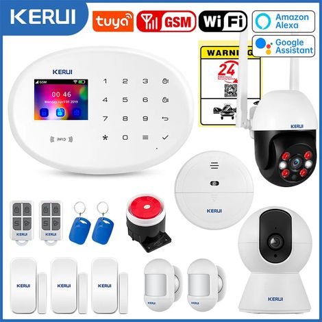 (Pack 8) Système d'alarme domestique, compatible avec l'alarme antivol WiFi GSM, alarme sans fil 433 MHz, compatible avec Tuya Smart Home. (1/5)
