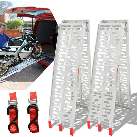 Swanew – Lot de 2 rampes de chargement pliables en aluminium – Charge max 680kg – Dimensions 226x30,5cm – Antidérapantes pour motos et voitures