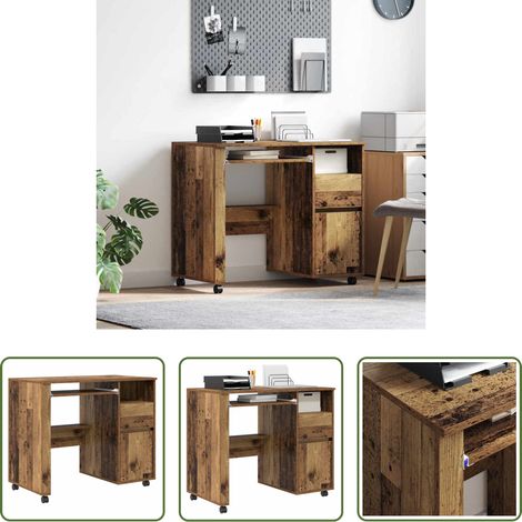 Bureau d'ordinateur - Bureau avec roues Bois Ancien 91 x 50 x 77 cm Bois d'ingénierie (1/5)