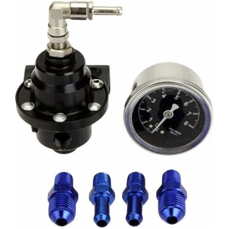 Kit Regulateur De Pression De Carburant Universel Reglable En Aluminium Avec Manometre De Pression De Carburant Avec Raccord, Noir, Noir..dyk. (1/4)