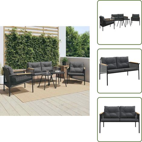 Ensemble de meubles de balcon avec coussins 5 pcs noir acier - Ensemble De Meubles De Balcon - Ensembles De Meubles De Balcon - Ensemble De Meubles D'extérieur - Ensemble De Meubles De Jardin (1/5)