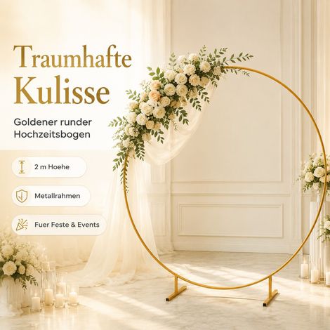 Arche de ballons ronde de 2 m avec motif floral, support doré, cadre, mariage, neuf (1/5)