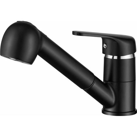 Kitchen Faucet, Kitchen Mixer Tap, Kitchen Faucet With Pull Out Spray, Hot And Cold Water, Single Lever Kitchen Sink Mixer Tap, Black (1/5)