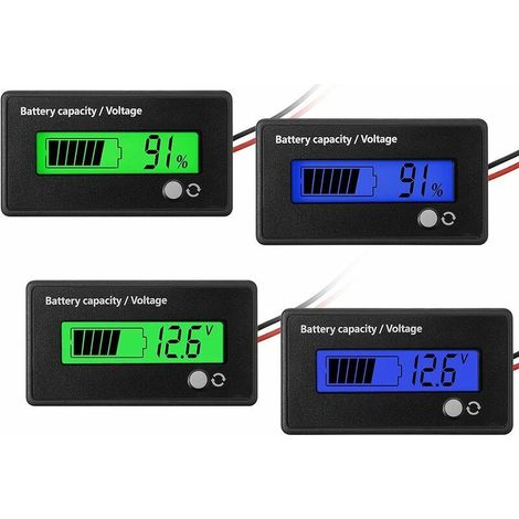Pack DC 12 V 24 V 36 V 48 V Batterieanzeige mit Alarm, Batteriekapazitätsspannungsanzeige, Blei-Säure-Batterie-Kraftstoffanzeige und Li-Ionen-Batterieanzeige (grün und blau)