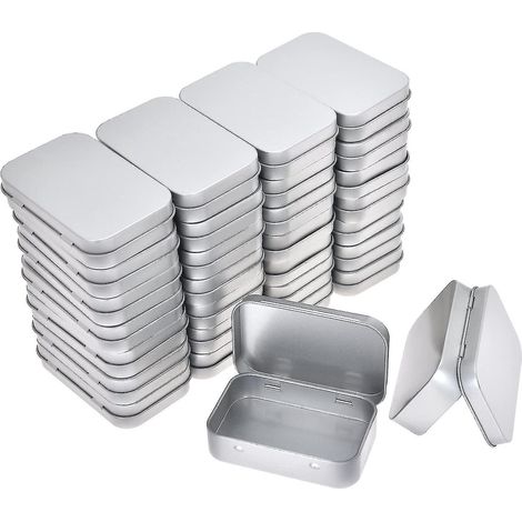 Leere, rechteckige Metallboxen mit Scharnieren – Set mit 30 kleinen, tragbaren Aufbewahrungsboxen in Silber – Kleines Aufbewahrungsset für Zuhause
