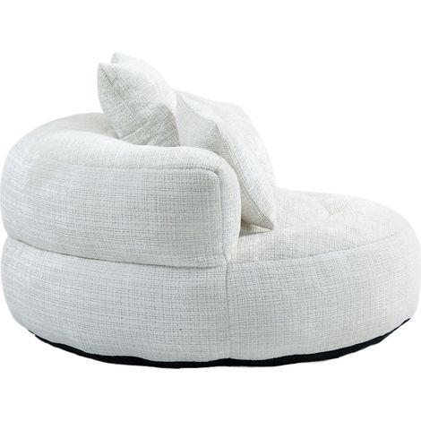 Fauteuil pouf en chenille beige avec dossier haut, siège moelleux et 3 coussins pour adultes et enfants, intérieur et extérieur (1/5)