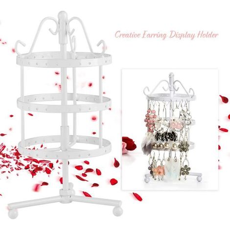Porte Bijoux 3 Tiers 72 Trous Rotatif Présentoir Bijoux En Métal (Blanc) (1/4)