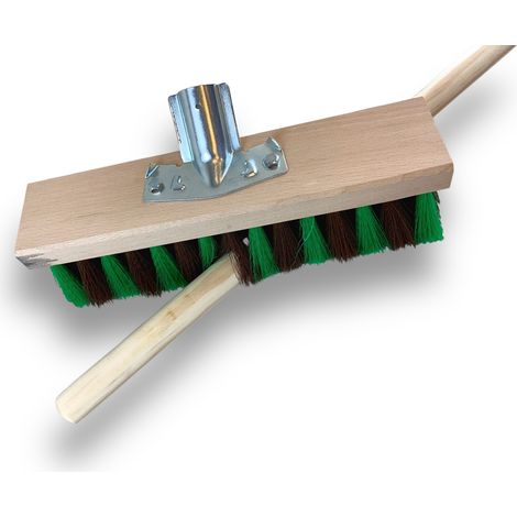 Balai de Jardinage cantonnier 32 cm avec Manche Bois 1,40 m Fibre synthétique zébrée Marron et Verte Sortie 70 mm Idéal pour sols Rugueux Nettoyage Efficace Longue durée Kibros VC846M (1/5)