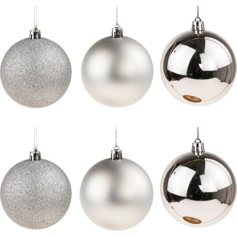 TG63172-1 Silberne Kugeln, Set mit 6 bruchsicheren Weihnachtskugeln, 6 cm