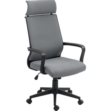 Silla de oficina 60.5x69x109-117 cm gris oscuro en poliéster con respaldo alto y función basculante (1/4)