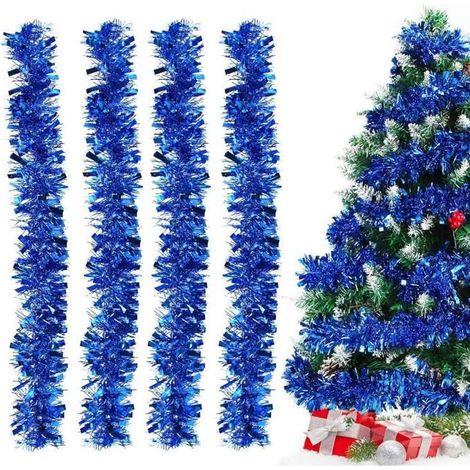 4 Weihnachtsgirlanden à 2 m, glänzende Metalldekoration für Tannenbaum, Kamin, Fenster, Wand oder Tür – Blau