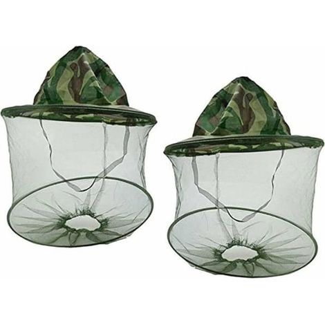 Lot de 2 chapeaux d'apiculteur, chapeau de camouflage anti-moustiques et insectes avec masque en maille pour la protection du visage et le matériel de pêche en extérieur (1/4)