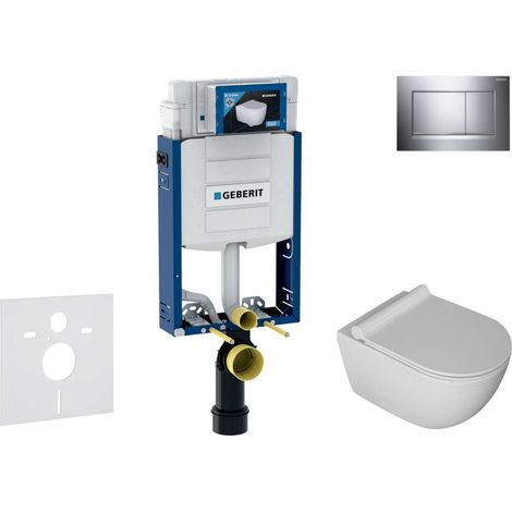 Geberit Kombifix - Conjunto de módulo de instalación empotrada, inodoro Gaia y asiento softclose, pulsador de descarga Sigma30, cromo/cromo mate SANI15CA1105 (1/5)