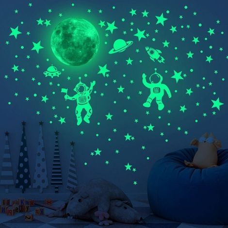 Adhesivo luminoso de pared con astronauta y planeta, adhesivo luminoso