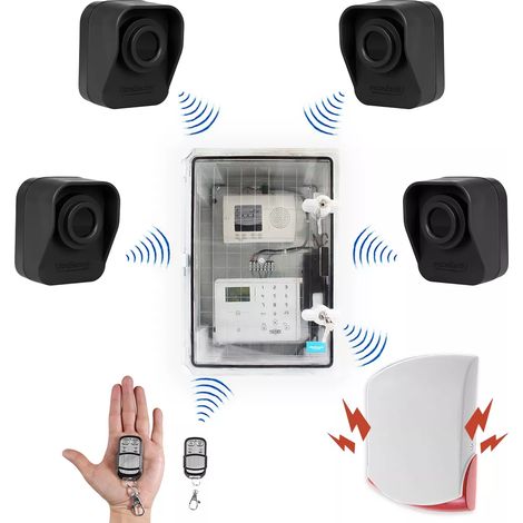 Kit "hangar agricole" - Point d'alerte GSM 4G IP65 + 4 détecteurs de mouvement à piles + sirène 120 dB (DA600+/KP) (1/5)
