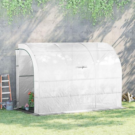 Foliengewächshaus 300x150x213 cm weiß aus Kunststoff mit 6 Regalen, Reißverschlusstüren und Netzfenster (1/5)