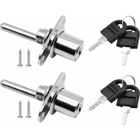 Cerradura para cajón de mueble con llave (2 piezas), cerradura de émbolo para archivadores y vitrinas, diámetro 16 mm, longitud 61 mm (plata). (1/5)