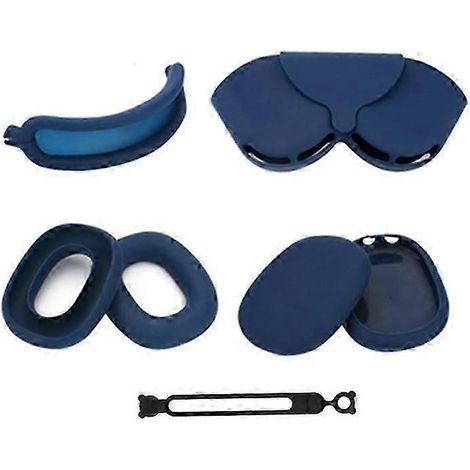 (Bleu foncé) Compatible avec les AirPods Max : coques d'oreillettes en silicone, housse de protection pour arceau et pochette de rangement. (1/5)