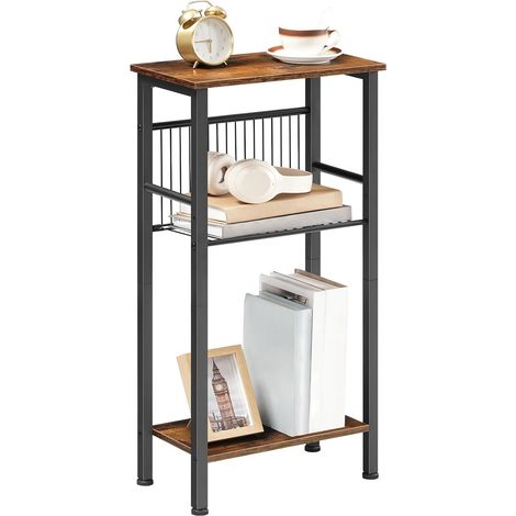 Console Haute et Étroite à 3 Niveaux de 40 cm, Étagère Ouverte, Étagère Réglable en Filet, Pieds Réglables, Anti-Basculement, pour Couloir, Salon, Canapé, Marron Rustique et Noir EBF41XG01 (1/5)