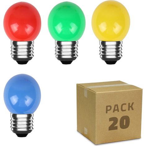 Pack 20 Lampadine LED E27 3W 300 lm G45 4 Colori Multicolore