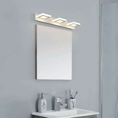 Applique murale pour miroir de salle de bain, lumière tricolore, luminaire moderne d'intérieur 15 W, orientable à 360°, 48 cm [Classe énergétique A+] 3 têtes carrées