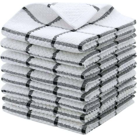 Lot de 12 torchons de cuisine en microfibre à absorption rapide, chiffons à vaisselle ultra doux en coton pour nettoyer et sécher,30×30 cm(gris) (1/4)