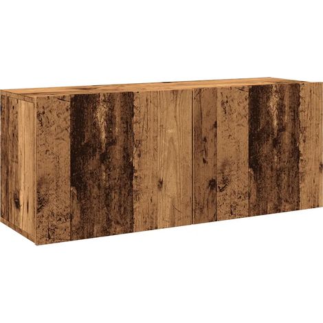Meuble TV mural pratique avec rangement 100 x 30 x 41 cm en bois d'ingénierie vieux bois (1/5)