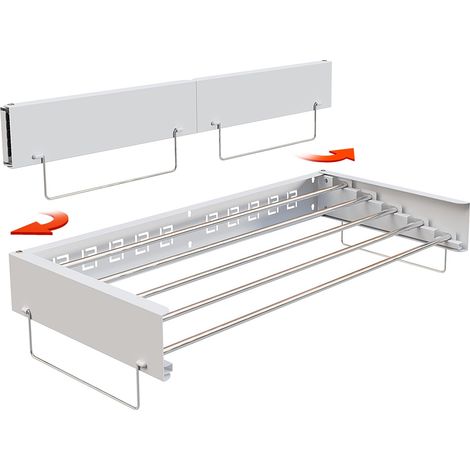 Étendoir Mural caché pour Linge, Gain de Place, Porte-Serviettes Pliable, 5 tiges en Acier Inoxydable, Organiseur de séchage pour vêtements, Suspension Robuste (Blanc, Taille M) (1/5)